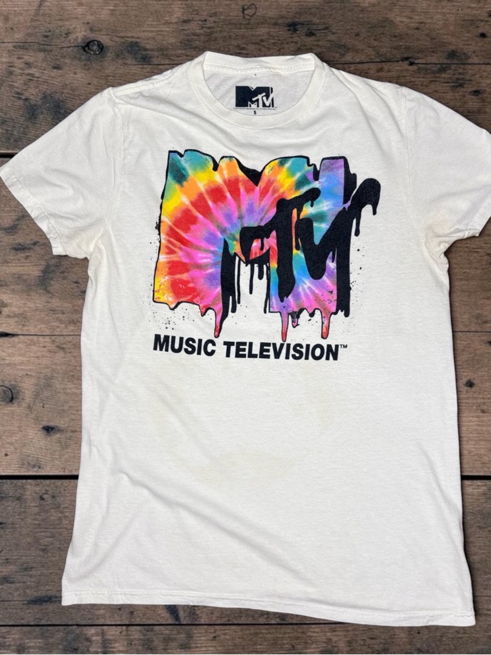 MTV Tie Dye Graphic Tee Size Small Retro Y2K Drip Logo Shirt